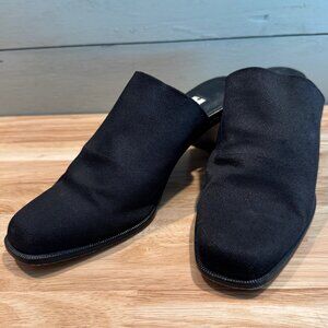 Donald J Pliner Black Fabric Mid Heel Mule Shoes Size 6 1/2 M Handmade in Spain